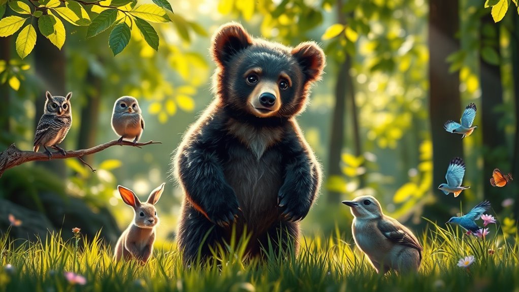 baby bear sees animals