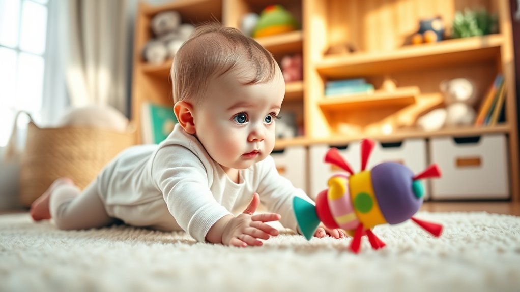 encourage crawling with toys