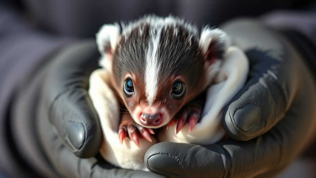 handle baby skunks calmly